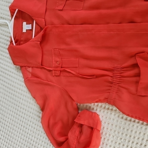 Chicos Sheer Shacket Traveling Coral orange size 2 Large 8/10 Lagenlook Fall - Picture 3 of 10